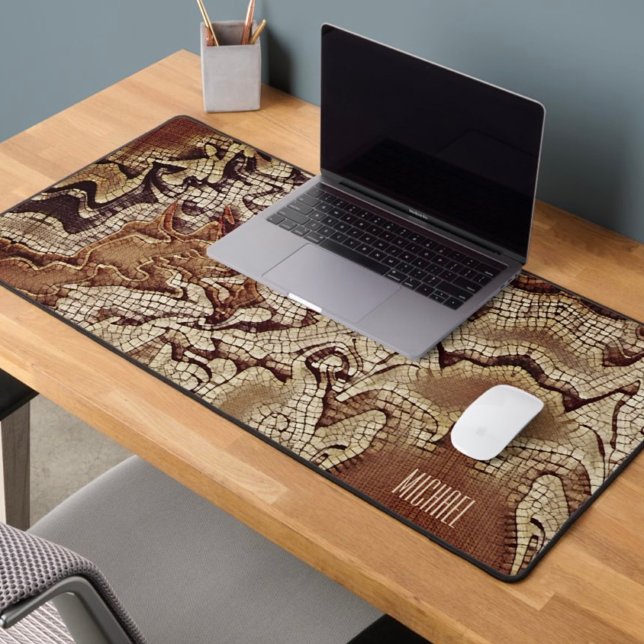 Masculine Gamer Personalised Mosaic Brown Desk Mat (Creator Uploaded)