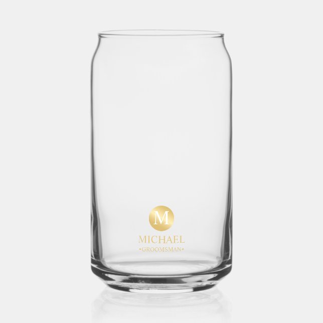 Masculine Gold Personalised Groomsmen Can Glass (Front)