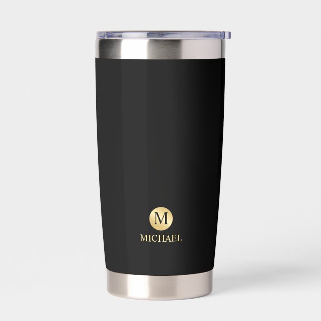 Masculine Gold Personalised Monogram and Name Insulated Tumbler (Left)