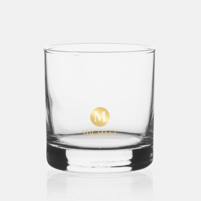 Masculine Gold Personalised Monogram and Name Whiskey Glass (Front)