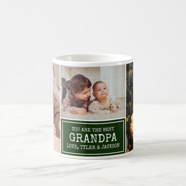 Masculine Grandpa Green 3 Photo Collage Coffee Mug (Center)