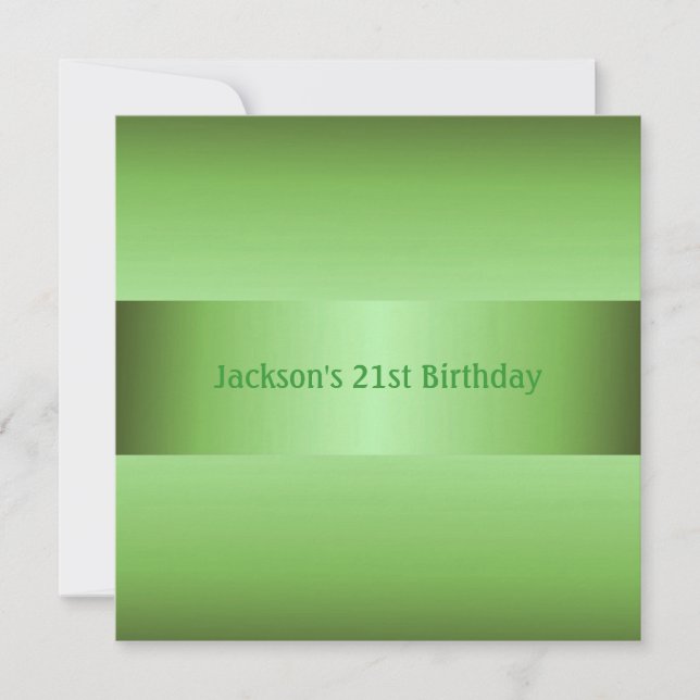 Masculine Green 21st Birthday Party Invitation (Front)