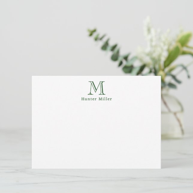 Masculine Green Initial Monogram and Name Flat Card (Standing Front)