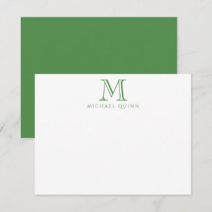 Masculine Green Initials Name Monogram Note Card