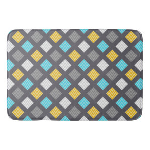 Masculine Grey Blue Yellow Geometric Pattern Bath Mat