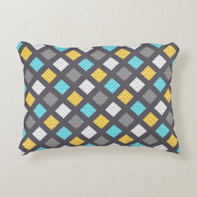 Masculine Grey Blue Yellow Geometric Pattern Decorative Cushion (Front)