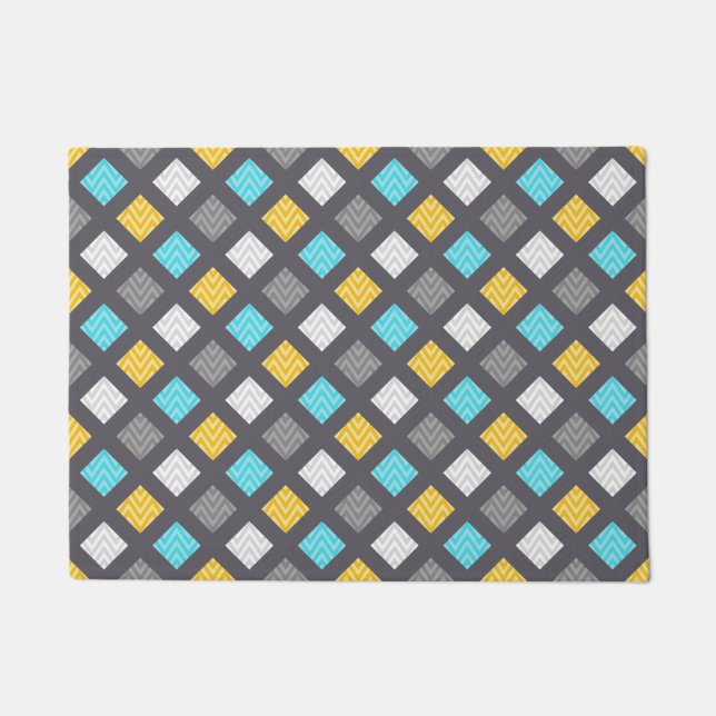 Masculine Grey Blue Yellow Geometric Pattern Doormat (Front)