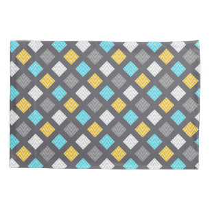 Masculine Grey Blue Yellow Geometric Pattern Pillowcase