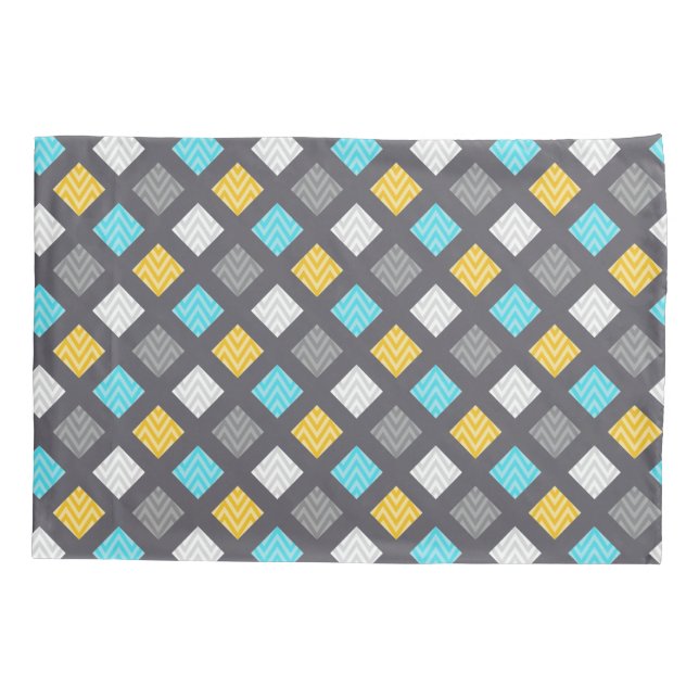 Masculine Grey Blue Yellow Geometric Pattern Pillowcase (Back)