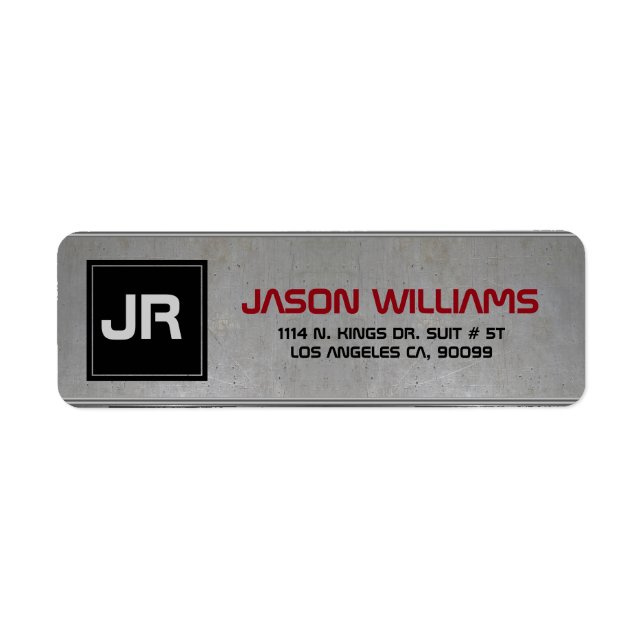 Masculine Grey Metallic Texture Black Accent Return Address Label (Front)