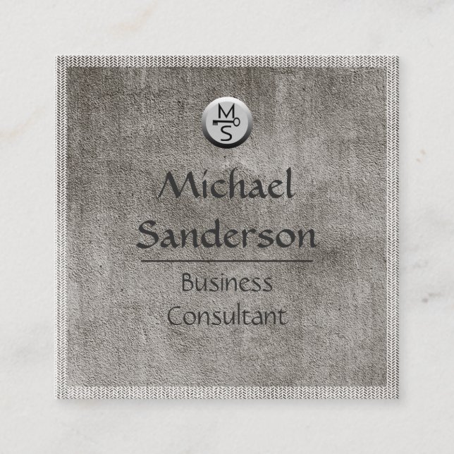Masculine grey textured look consultant square business card (Front)