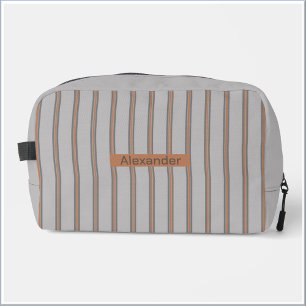 Masculine Grey & Warm Red Stripe Dopp Kit