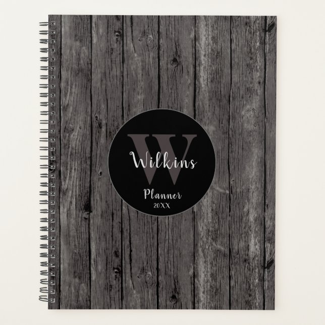 Masculine Grey Wood Rustic Minimalist Design Planner (Front)