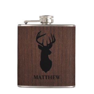 Masculine Hunter Buck Deer Design Name Monogram Hip Flask