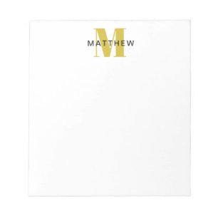 Masculine Initial/Name Monogram Black and Gold Notepad