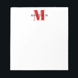 Masculine Initial/Name Monogram Black and Red Notepad<br><div class="desc">Personalise this notepad for yourself or as a gift! Add your name using the easy template form. Select "customise further" to change fonts or colours.</div>