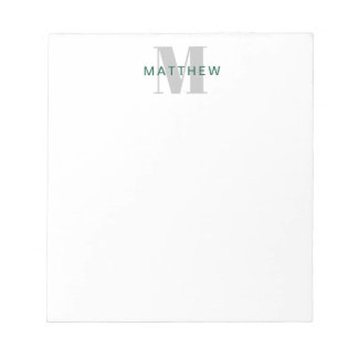 Masculine Initial/Name Monogram Dark Green & Grey Notepad