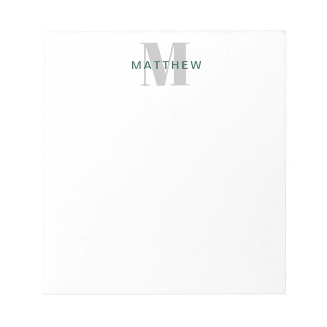 Masculine Initial/Name Monogram Dark Green & Grey Notepad (Front)