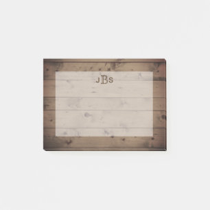 Masculine Initials Monogram Rustic Wood Look Post-it Notes