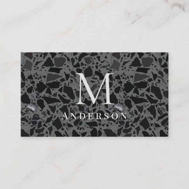  Masculine Marble Double Monogram Business Card (Front)