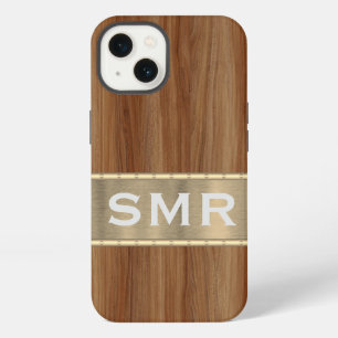 Masculine Metal Wood look Monogram Initials Case- iPhone 13 Case