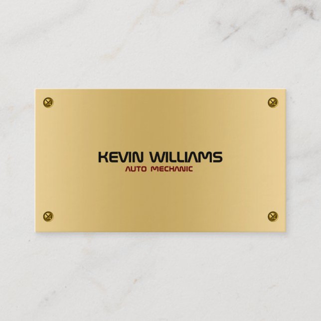 Masculine Metallic Gold Texture With Rivets Business Card (Front)