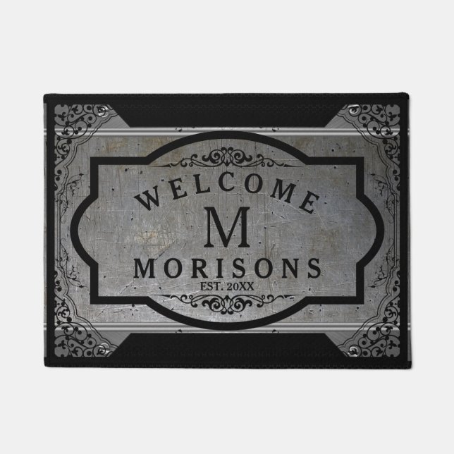 Masculine Metallic Grey With Touch Of Black Swirls Doormat (Front)
