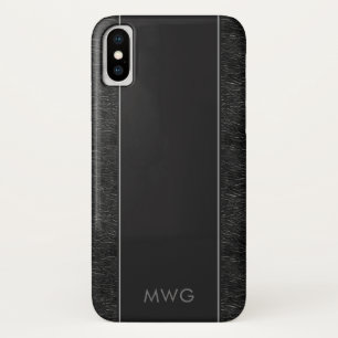 Masculine Minimalist Black Leather Monogrammed iPhone X Case