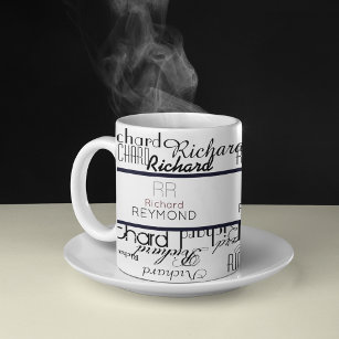Masculine modern b/w typography name pattern coffee mug