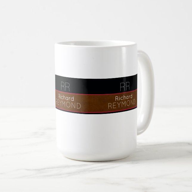 masculine modern name brown/black coffee mug (Front Right)