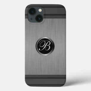 Masculine Monogram Black Steel Metallic Look iPhone 13 Case
