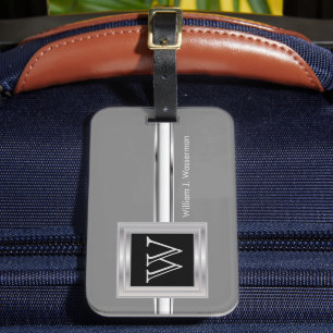 Masculine Monogram Executive Style - Silver Grey Luggage Tag