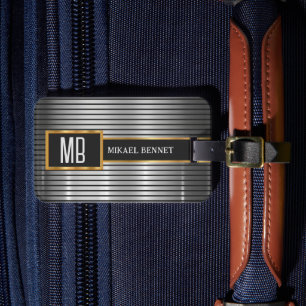 Masculine Monogram Executive Style - Silver Metal  Luggage Tag