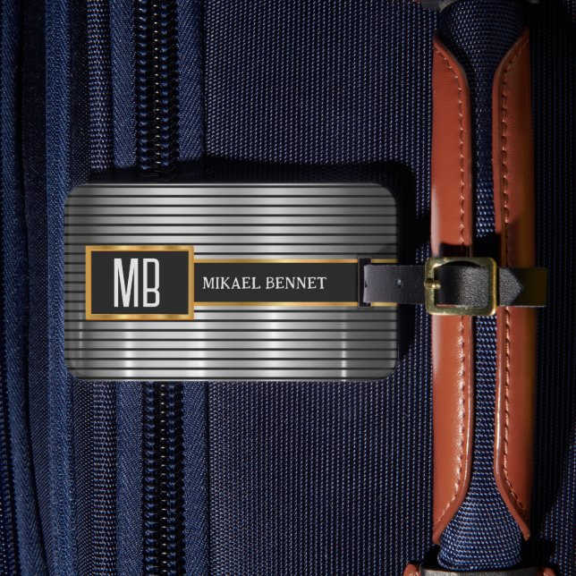 Masculine Monogram Executive Style - Silver Metal  Luggage Tag (Front Insitu 4)