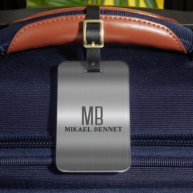 Masculine Monogram Executive Style - Silver Metal  Luggage Tag (Front Insitu 2)