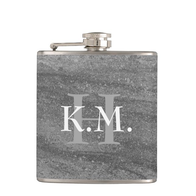 Masculine Monogrammed Dark Grey Granite Flask (Front)