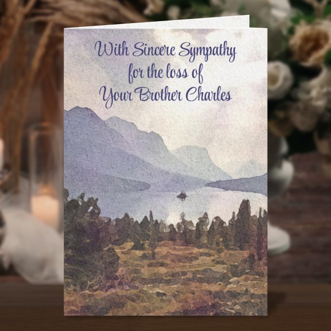 Masculine Mountain Lake Personalised Sympathy Card (Masculine Mountain Lake Personalized Sympathy Card)
