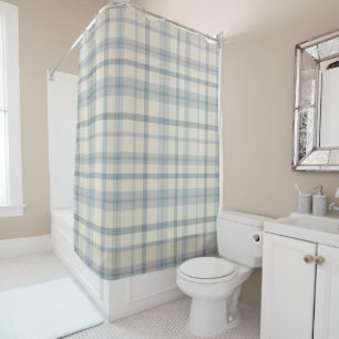 Masculine Muted Blue Plaid w/ Linen Texture Shower Curtain