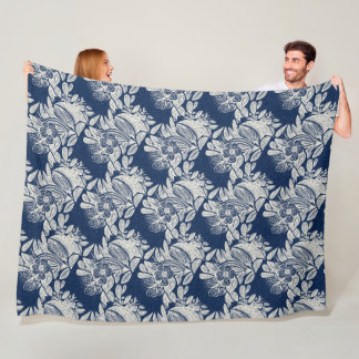 Masculine Navy Blue Effect Indigo Floral all Over  Fleece Blanket