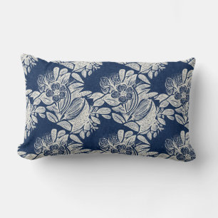 Masculine Navy Blue Effect Indigo Floral all Over  Lumbar Cushion