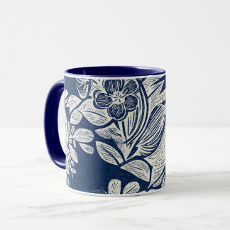 Masculine Navy Blue Effect Indigo Floral all Over  Mug