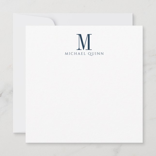 Masculine Navy Blue Monogram Card (Front)