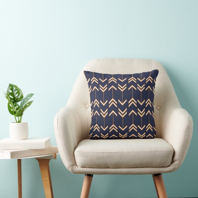 Masculine Navy Blue Orange Arrow Pattern  Cushion (Chair)