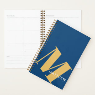 Masculine Personalised Initial and Name, Navy/Gold Planner