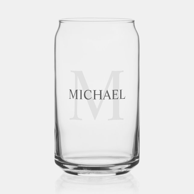 Masculine Personalised Monogram and Name Can Glass (Front)