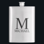 Masculine Personalised Monogram and Name Flask<br><div class="desc">Personalised Monogram and Name Gift
features personalised monogram and name in black classic serif font style on white background.

Perfect as holiday gift,  father's day gift,  family reunion favours,  thank you gift for groomsmen and gift for any special occasions.</div>