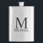 Masculine Personalised Monogram and Name Flask<br><div class="desc">Personalised Monogram and Name Gift
features personalised monogram and name in black classic serif font style on white background.

Perfect as holiday gift,  father's day gift,  family reunion favours,  thank you gift for groomsmen and gift for any special occasions.</div>