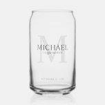Masculine Personalised Monogram and Name Groomsmen Can Glass<br><div class="desc">Add a personal touch to your wedding with personalised groomsmen gift.
This design features personalised groomsman's name with title in grey and monogram in light grey as background,  in classic serif font style.

Also perfect for best man,  father of the bride,  ring bearer and more.</div>