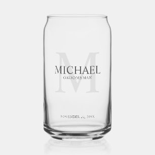 Masculine Personalised Monogram and Name Groomsmen Can Glass