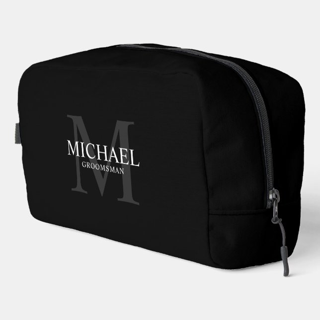 Masculine Personalised Monogram and Name Groomsmen Dopp Kit (Right Corner)